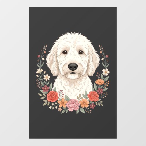 Floral Dog Portrait Botanical Wreath Window Cling