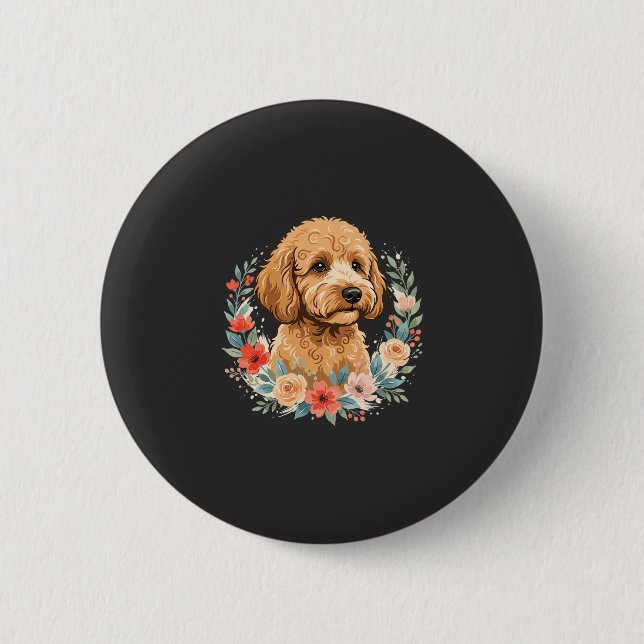 Floral Dog Round Sublimation Button (Front)