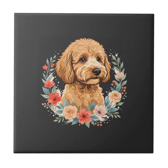Floral Dog Round Sublimation Ceramic Tile (Front)