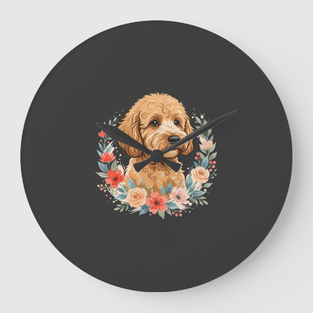 Floral Dog Round Sublimation Large Clock (Front)