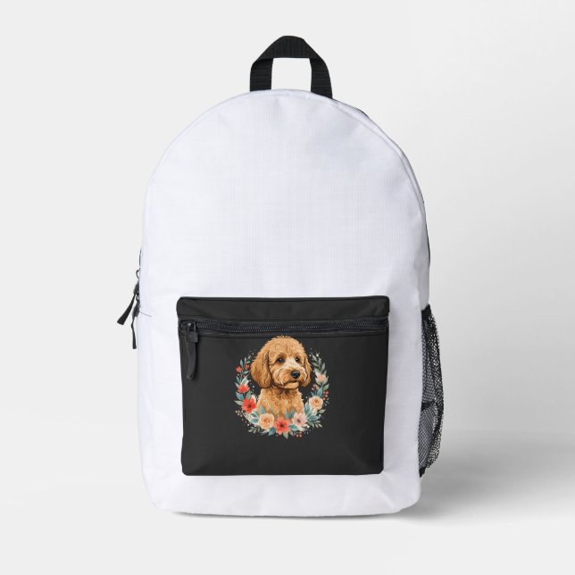 Floral Dog Round Sublimation Printed Backpack (Front)