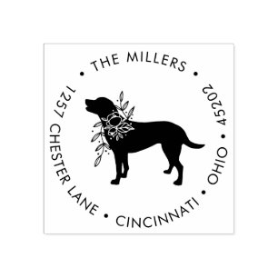 Floral Dog Silhouette Round Return Address Stamp