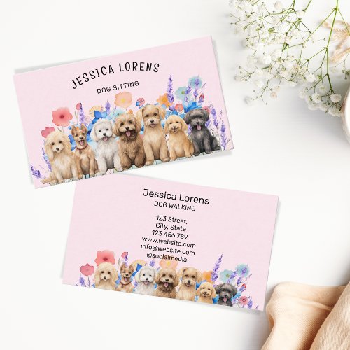 Floral Dog Sitter Pet Groomer Veterinarian Puppy  Business Card