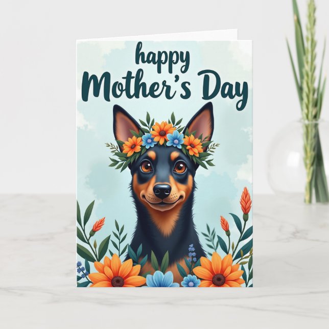 Floral Dog Sky Blue Pattern Card (Front)