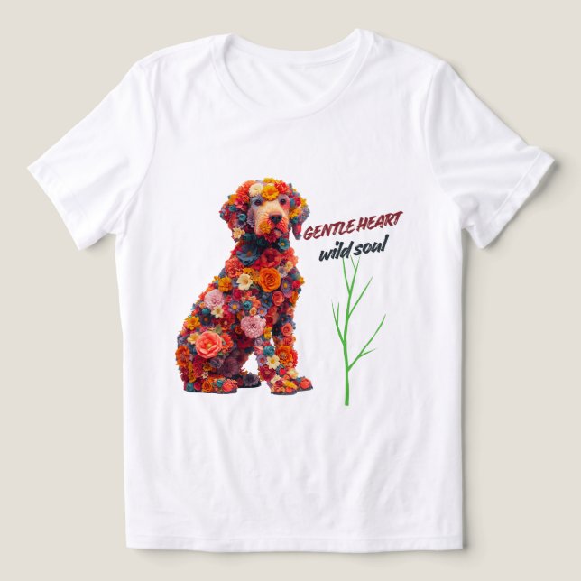 Floral Dog T-Shirt | Cute Flower Puppy Design  Tri-Blend Shirt (Design Front)