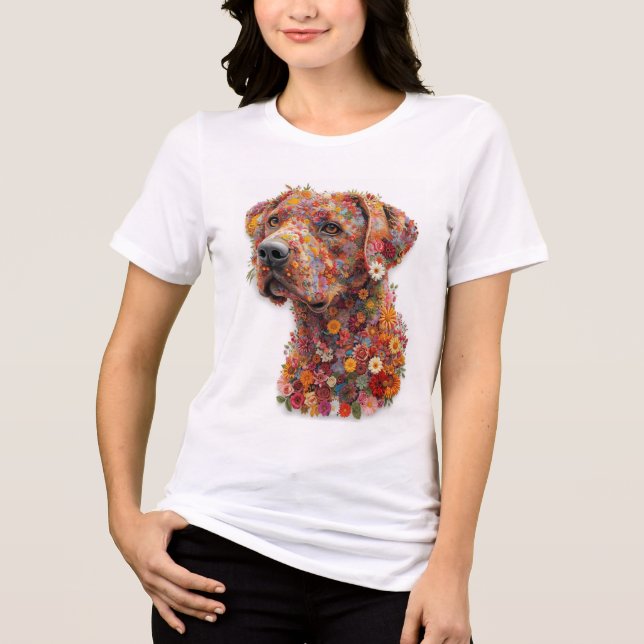 Floral Dog T-Shirt | Elegant Flower Puppy Design Tri-Blend Shirt (Front)
