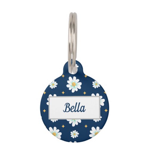 Floral Dog Tags Personalized Navy Blue