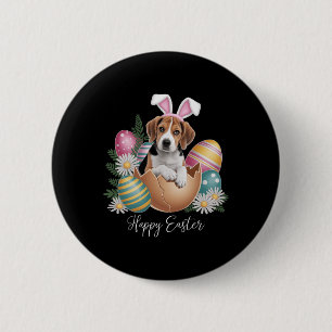 Floral Dogs Easter Day Cute Beagle Dog Puppy Happy Button