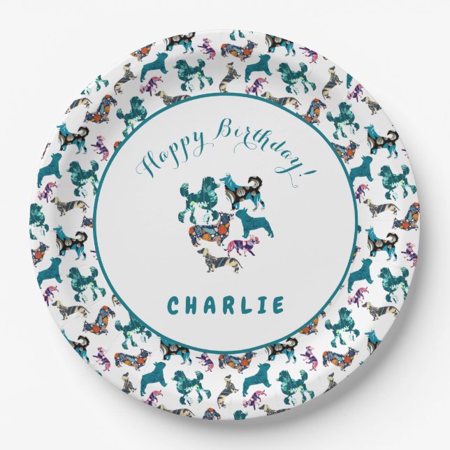 Floral Dogs Paper Plates (Front)