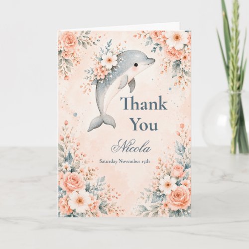 Floral Dolphin Birthday Thank You Card