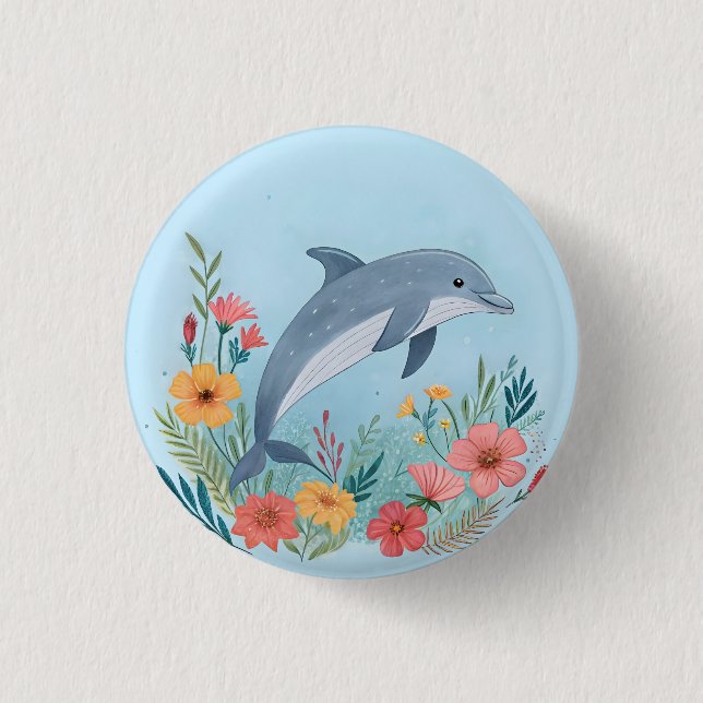 Floral Dolphin Button (Front)
