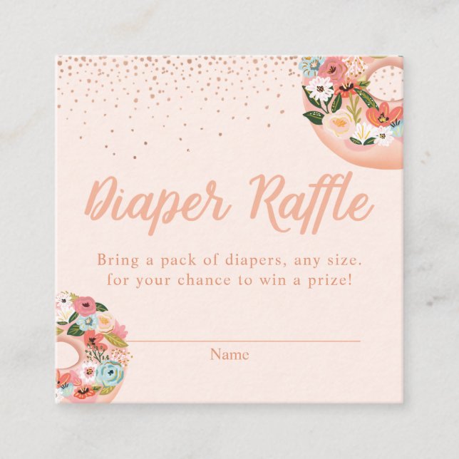 Floral Donuts Baby Shower Diapers Raffle Enclosure Card (Front)