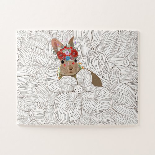 Floral Doodle Bunny Rabbit  Easter Holidays Jigsaw Puzzle