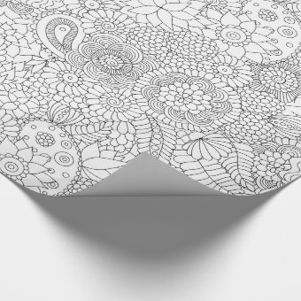 Floral Doodle Coloring Sheet Wrapping Paper | Zazzle