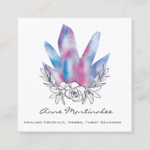 Floral Doodle Crystals Square Business Card