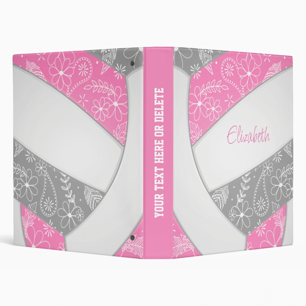 floral doodle feather paisley pink gray volleyball binder