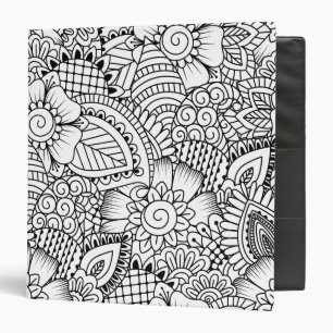 Floral Doodle Pattern 3 Ring Binder