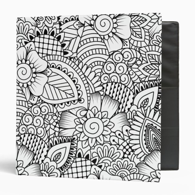 Floral Doodle Pattern 3 Ring Binder (Front/Inside)