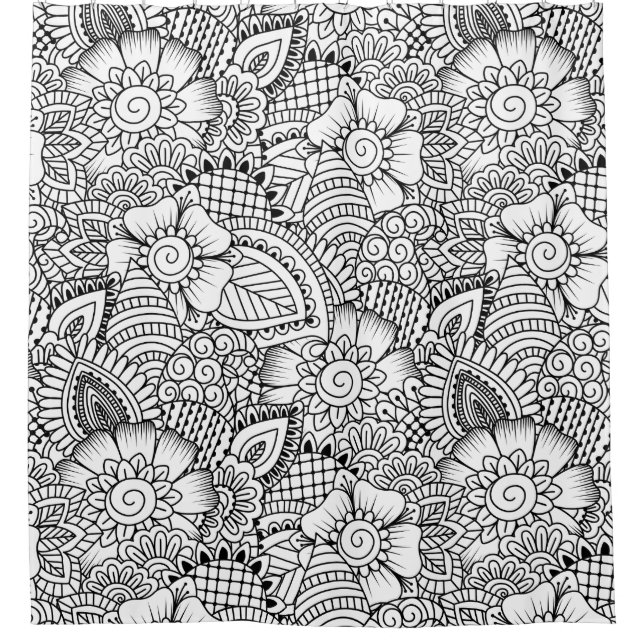 Floral Doodle Pattern Shower Curtain (Front)