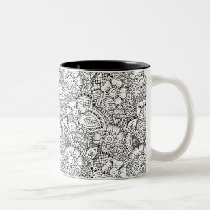 Floral Doodle Pattern Two-Tone Coffee Mug