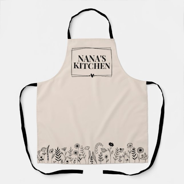 Floral Doodle Personalized All-Over Print Apron (Front)