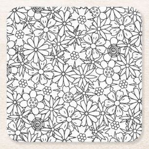 Floral Doodle Square Paper Coaster