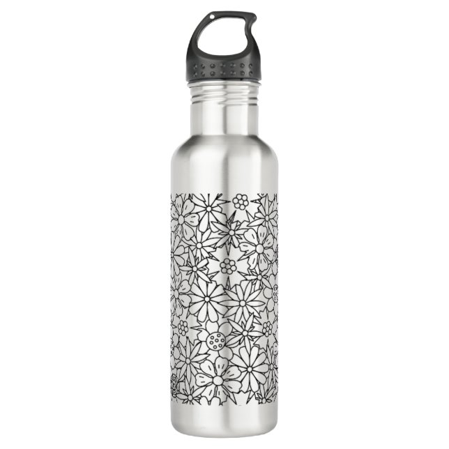 Floral Doodle Stainless Steel Water Bottle (Front)