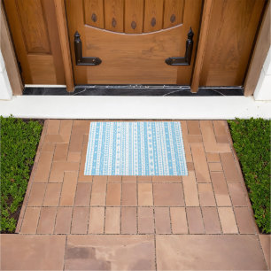 Floral doodle stripes in baby blue and white doormat