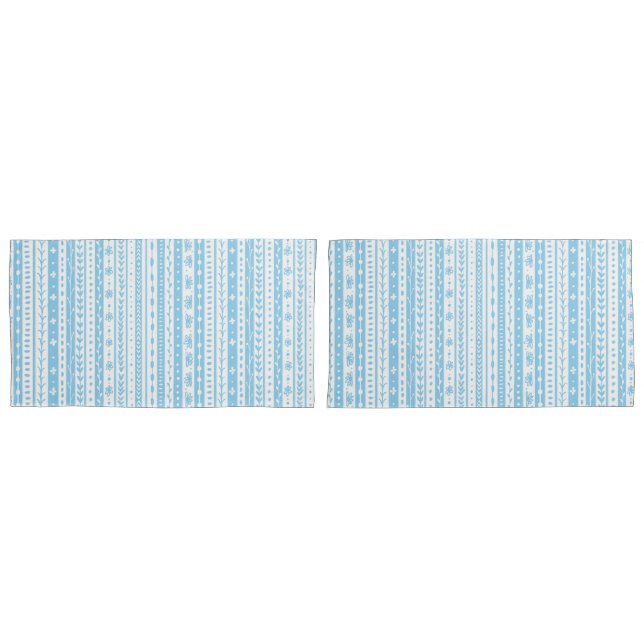 Floral doodle stripes in baby blue and white pillow case (Front-Set)