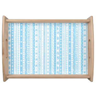 Floral doodle stripes in baby blue and white serving tray
