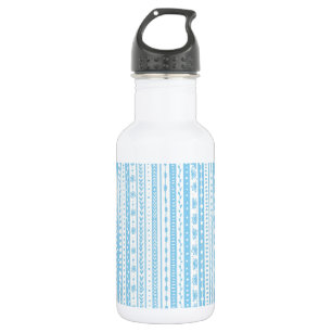 Floral doodle stripes in baby blue and white stainless steel water bottle