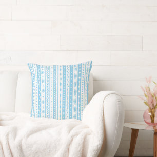 Floral doodle stripes in baby blue and white throw pillow