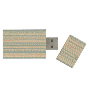 Floral doodle stripes in baby blue and white wood flash drive