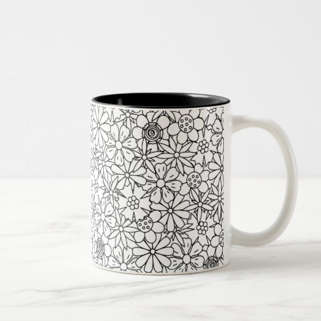 Floral Doodle Two-Tone Coffee Mug (Right)