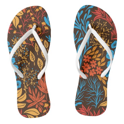 Floral doodles dark flip flops