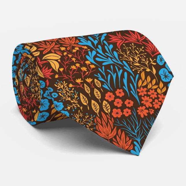 Floral doodles dark neck tie (Rolled)