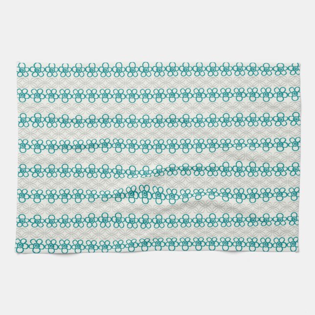 Floral Doodles in Turquoise and Gray Pattern Towel (Horizontal)