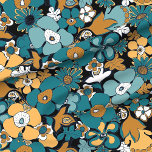 Floral Doodles mustard yellow teal blue aqua  Fabric