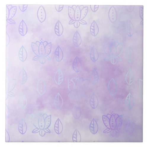 Floral doodles on Purple mist Ceramic Tile