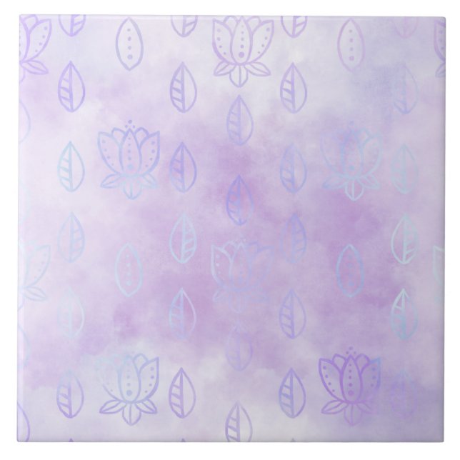 Floral doodles on Purple mist Ceramic Tile (Front)