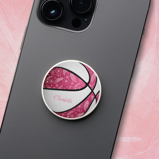 Floral doodles pattern pink girly boho basketball PopSocket (Creator Uploaded)