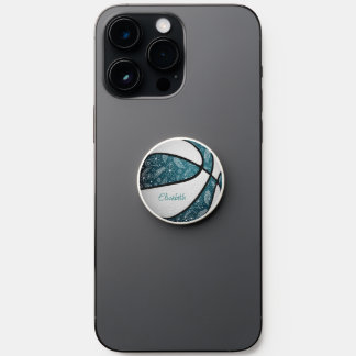 Floral doodles pattern teal girls boho basketball PopSocket