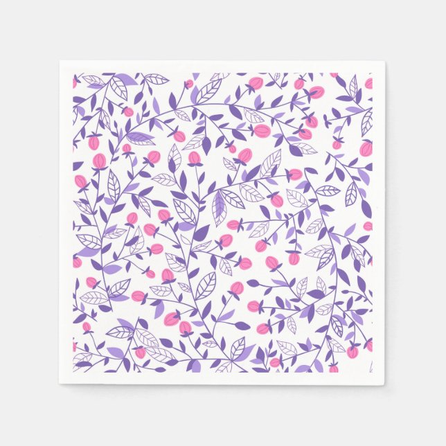 Floral doodles pink and violet paper napkins (Front)