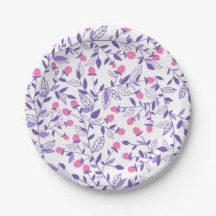 Floral doodles pink and violet paper plates