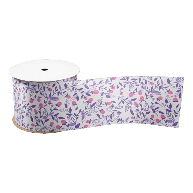 Floral doodles pink and violet satin ribbon (Spool)