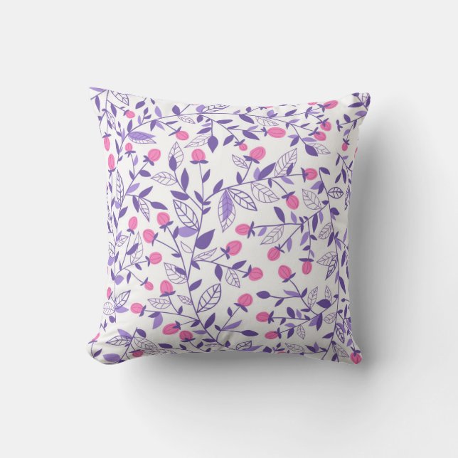Floral doodles pink and violet throw pillow (Front)