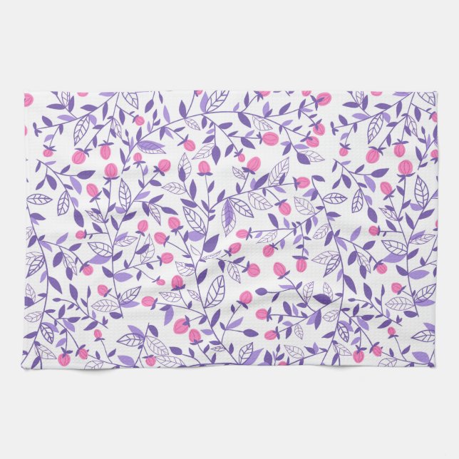 Floral doodles pink and violet towel (Horizontal)