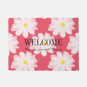Floral door mat with daisy flowers and custom text