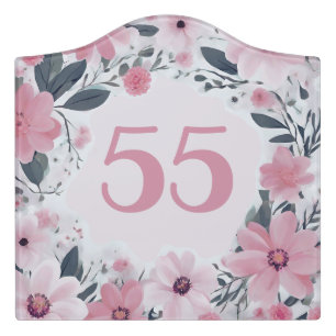 Floral Door Number With Pretty Pastel Pink Flowers Sign