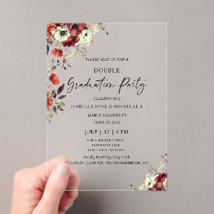 Floral Double Graduation Party Twin Graduation Acrylic Invitations